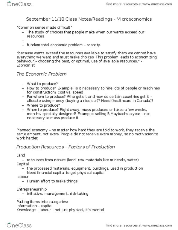 Economics 1021A/B Lecture Notes - Ceteris Paribus, Carbon Footprint, Information Revolution thumbnail