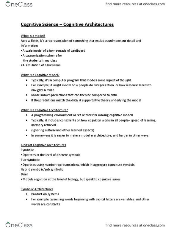 CGSC 1001 Lecture Notes - Lecture 7: Unsupervised Learning, Hebbian Theory, Cognitive Architecture thumbnail