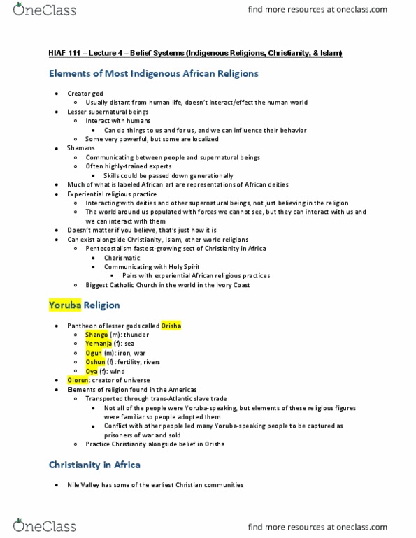 HIAF 111 Lecture Notes - Lecture 4: Creole Language, Ethiopian Highlands, Sub-Saharan Africa thumbnail