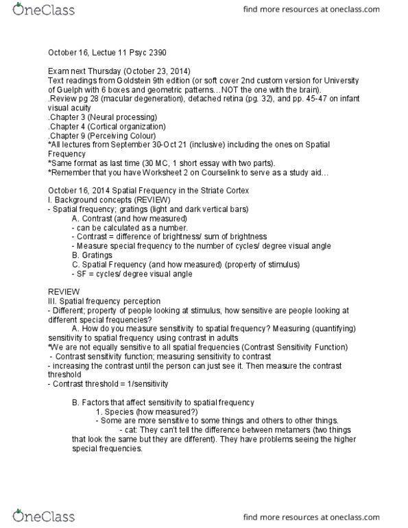 PSYC 2390 Lecture Notes - Lecture 11: Fusiform Face Area, Color Vision, Color Blindness thumbnail