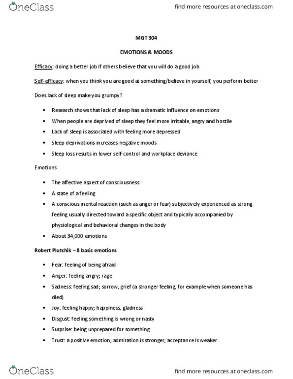 MGT 304 Lecture Notes - Lecture 3: Robert Plutchik, Emotional Contagion, Workplace Deviance thumbnail