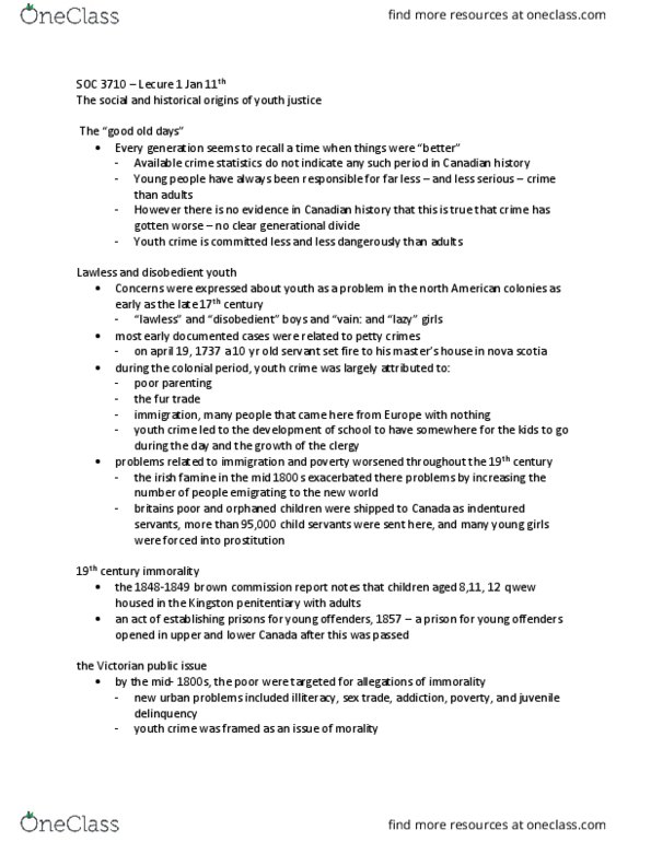 SOC 3710 Lecture Notes - Lecture 2: Parens Patriae, C. W. Jefferys Collegiate Institute, Defense Of Infancy thumbnail