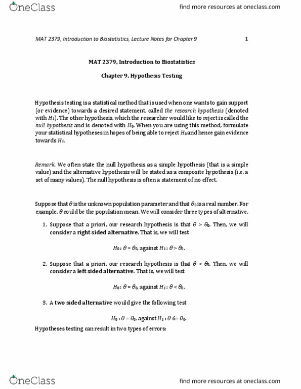 MAT 2379 Lecture Notes - Lecture 9: Confidence Interval, Hygiene, Viscosity thumbnail