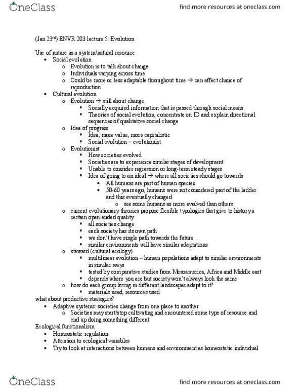 ENVR 203 Lecture Notes - Lecture 5: Social Capital, Optimal Foraging Theory, Social Evolution thumbnail