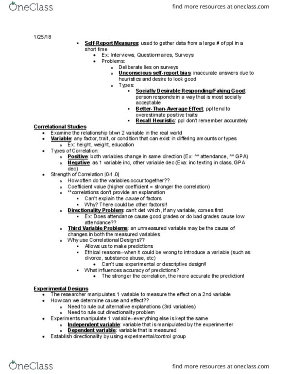 PSYCH 1000 Lecture Notes - Lecture 3: Dependent And Independent Variables thumbnail