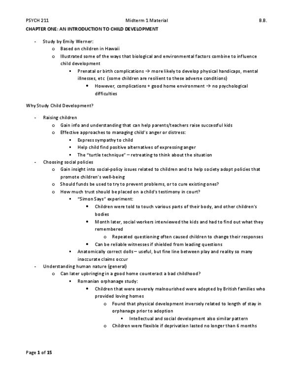 PSYCH211 Chapter All: Midterm # 1 Study Guide This includes all textbook notes, and lots of examples of experiments that go with each topic. I studied off these notes and almost got perfect on my midterm. thumbnail