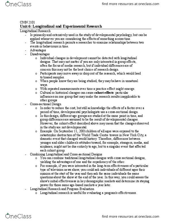 CMN 2101 Lecture Notes - Lecture 6: Dependent And Independent Variables, Internal Validity, Developmental Psychology thumbnail