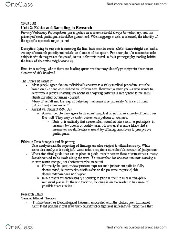 CMN 2101 Lecture Notes - Lecture 2: External Validity, Convenience Sampling, Stratified Sampling thumbnail