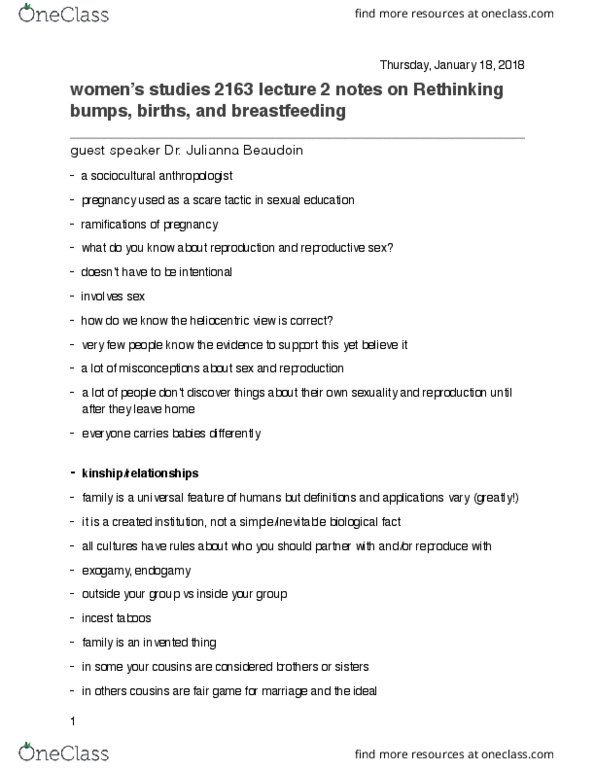 Women's Studies 2163A/B Lecture Notes - Lecture 2: Trans Man, Orgasm, Lactation thumbnail