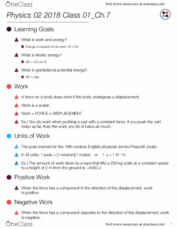 PHYS 122 Lecture Notes - Lecture 1: Net Force, James Prescott Joule, International System Of Units thumbnail