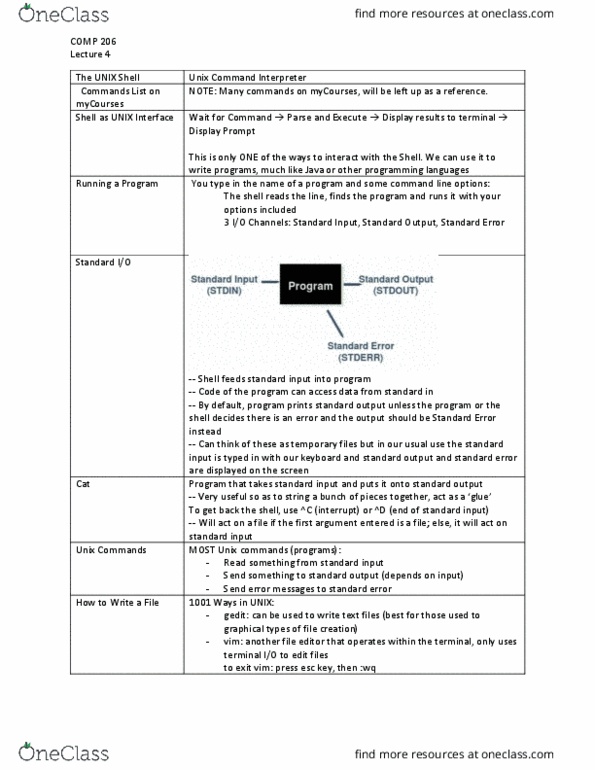 COMP 206 Lecture Notes - Lecture 4: Unix Shell, Standard Streams, Esc Key thumbnail