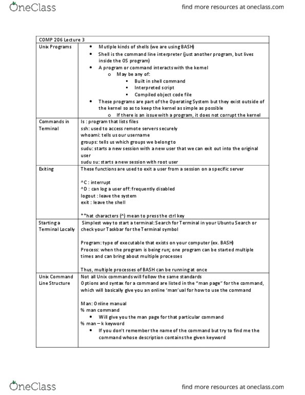 COMP 206 Lecture Notes - Lecture 3: Chown, Raaf Support Command, Chmod thumbnail