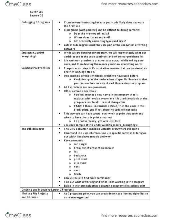 COMP 206 Lecture Notes - Lecture 22: Include Directive, Gnu Compiler Collection, Gnu Debugger thumbnail