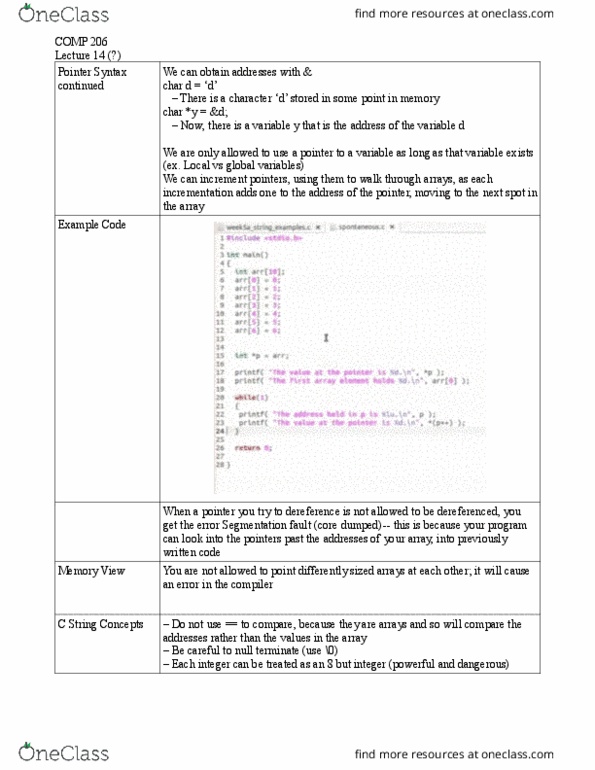 COMP 206 Lecture Notes - Lecture 14: C String Handling, Segmentation Fault thumbnail