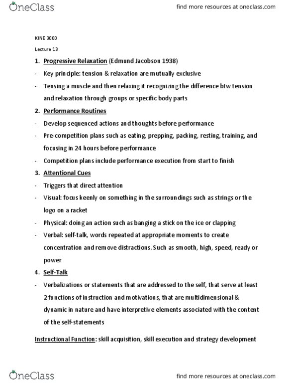 KINE 3000 Lecture Notes - Lecture 13: Progressive Muscle Relaxation thumbnail