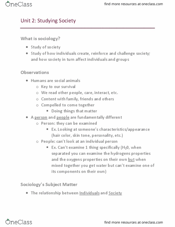 SOC 1101 Lecture Notes - Lecture 2: Social Forces, Macrosociology, Barista thumbnail