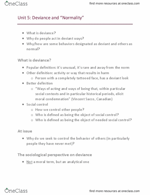 SOC 1101 Lecture 5: Unit 5 - Deviance and Normality thumbnail