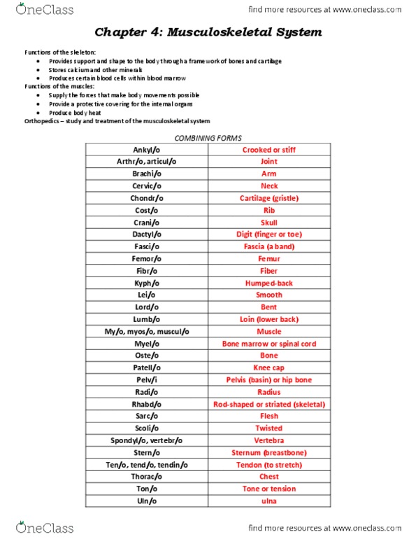 C C 306M Chapter Notes - Chapter 4: Bone Marrow, Medullary Cavity, Synovial Membrane thumbnail