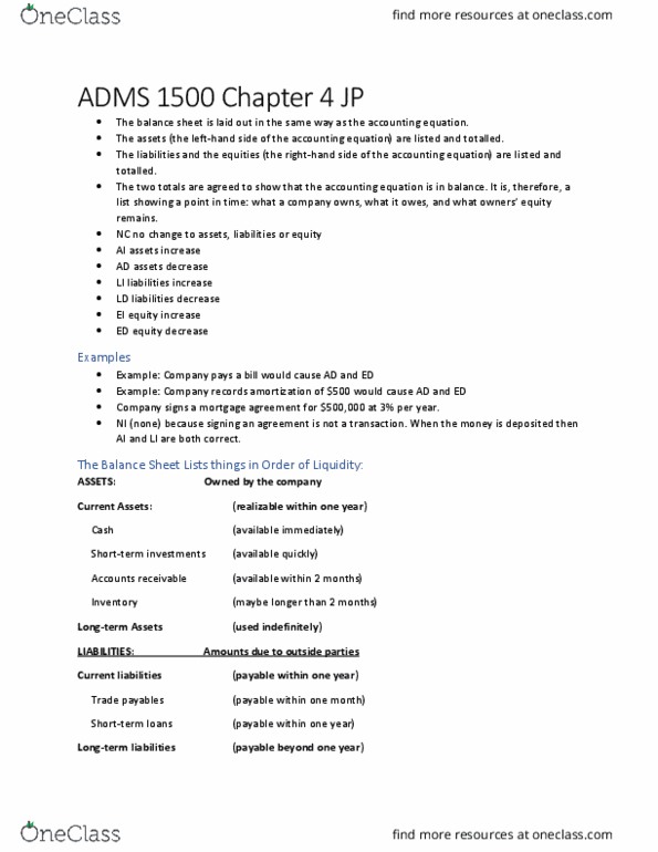 ADMS 1500 Lecture Notes - Lecture 2: Share Capital, Accrual, Retained Earnings thumbnail