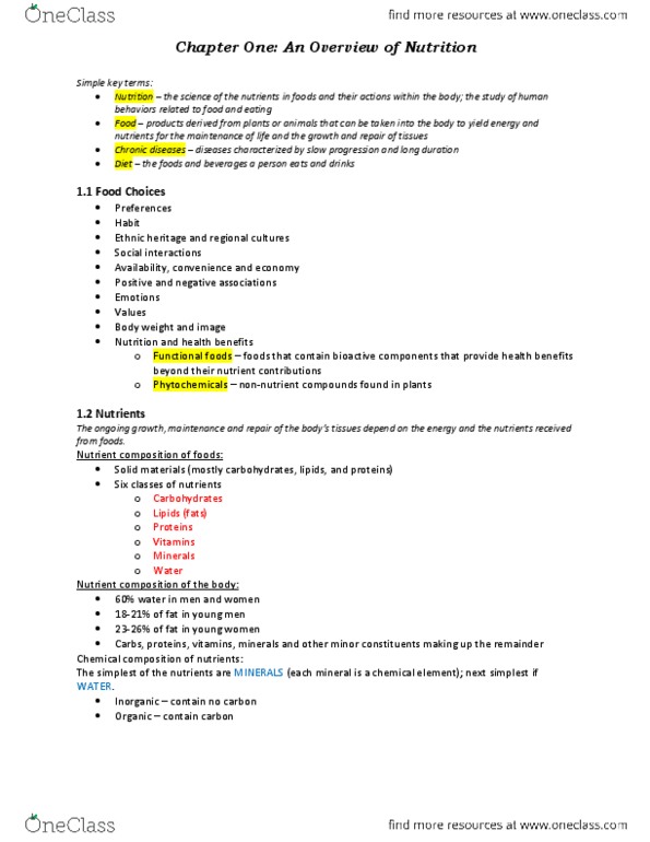 NTR 306 Chapter Notes - Chapter 1: Nutritional Genomics, Energy Density, Blind Experiment thumbnail