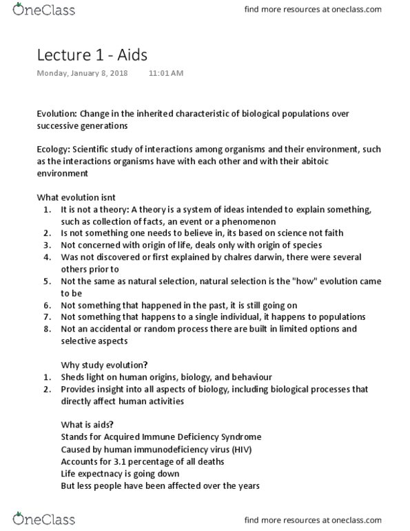 BIOL 201 Lecture Notes - Lecture 1: Reverse Transcriptase, Integrase, Antiviral Drug thumbnail