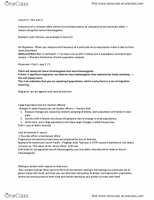 BIOL 201 Lecture Notes - Lecture 5: Allele Frequency, Random Effects Model, Genetic Drift thumbnail