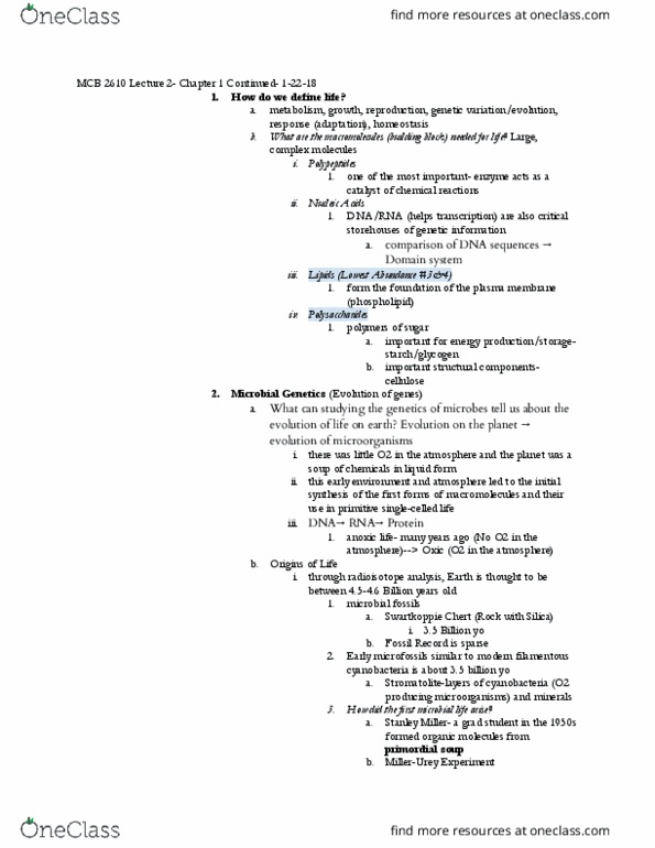 MCB 2610 Lecture Notes - Lecture 2: Spontaneous Generation, Robert Hooke, Genomics thumbnail