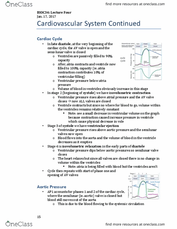 BIOC34H3 Lecture Notes - Lecture 4: Ejection Fraction, Hypotension, Pulse Pressure thumbnail