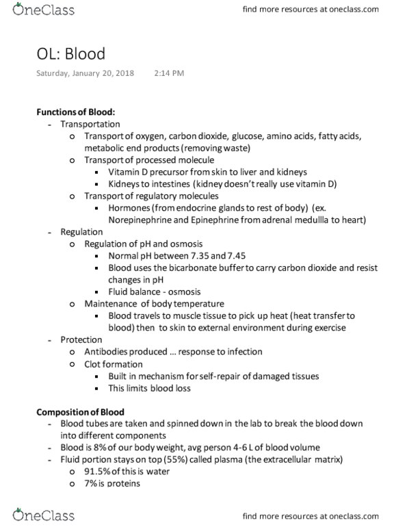 KINESIOL 2YY3 Lecture 6: Lecture 6: Online - Blood thumbnail