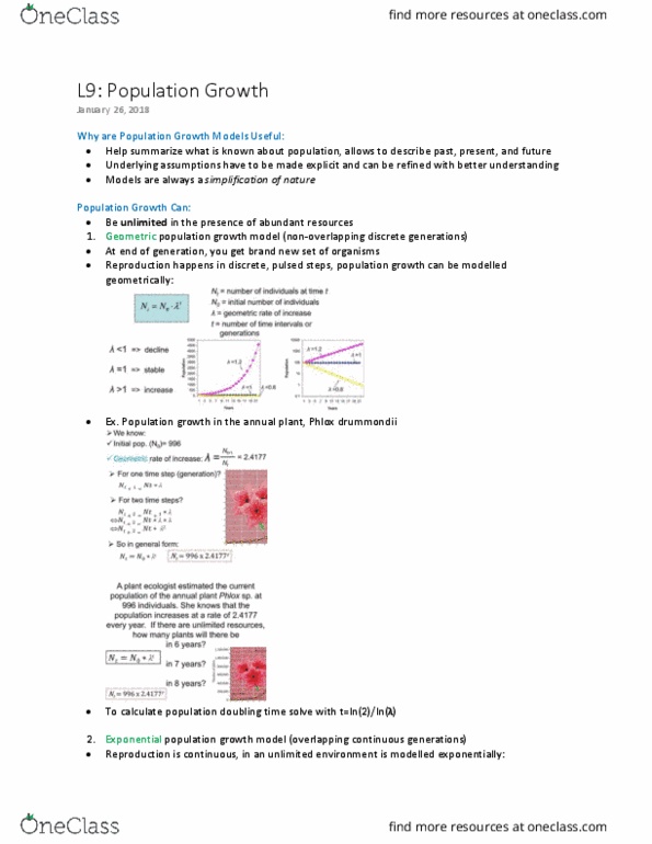 BIOL 2060 Lecture Notes - Lecture 9: Muskox, Exponential Growth, Annual Plant thumbnail