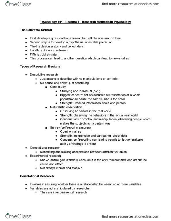 PSY 101 Lecture Notes - Lecture 3: Dependent And Independent Variables, Naturalistic Observation, Three Steps thumbnail