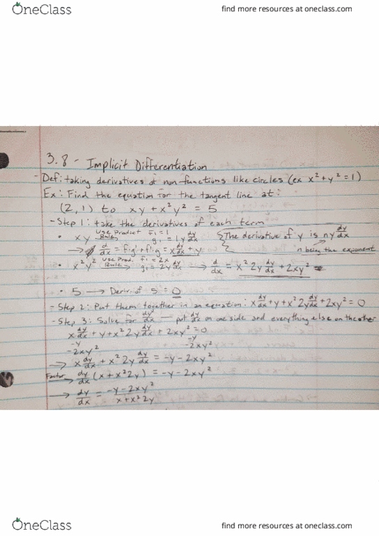 MATH 1950 Lecture 15: Chapter 3.8 - Implicit Differentiation thumbnail