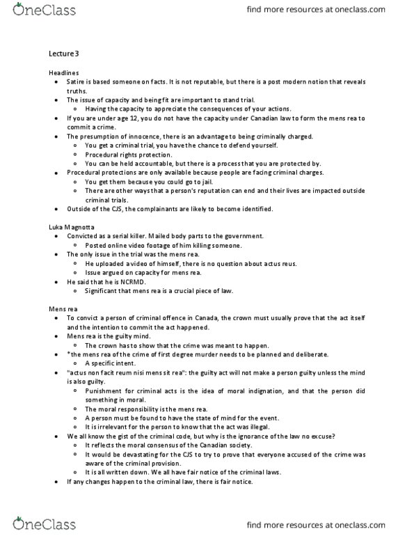 LAWS 2302 Lecture Notes - Lecture 3: Absolute Liability, Homicide, Summary Offence thumbnail