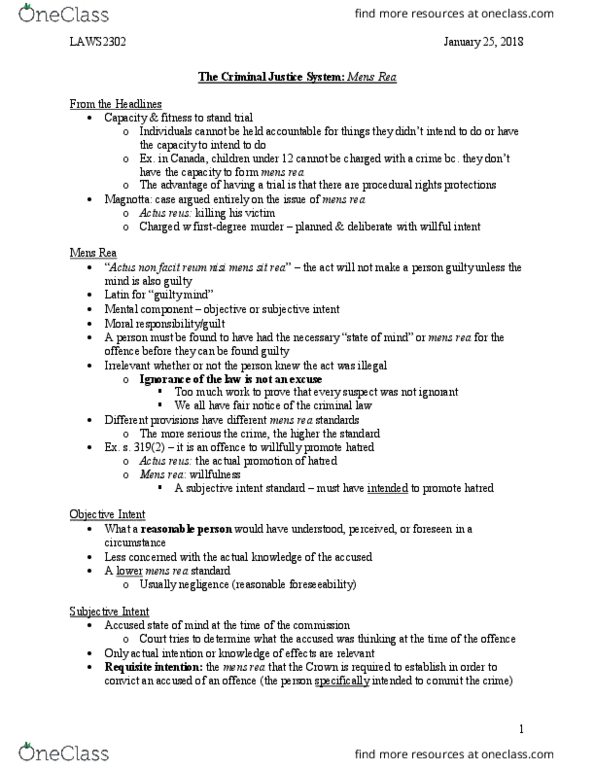 LAWS 2302 Lecture Notes - Lecture 3: Endangerment, Grave Robbery, Willful Blindness thumbnail