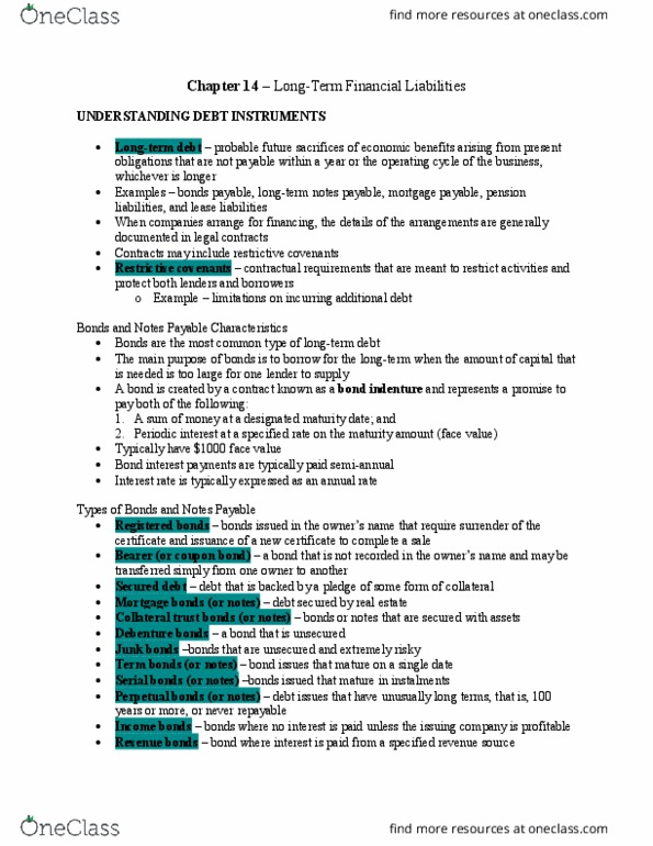 Management and Organizational Studies 3361A/B Chapter Notes - Chapter 14: Effective Interest Rate, Financial Statement, Debt Settlement thumbnail