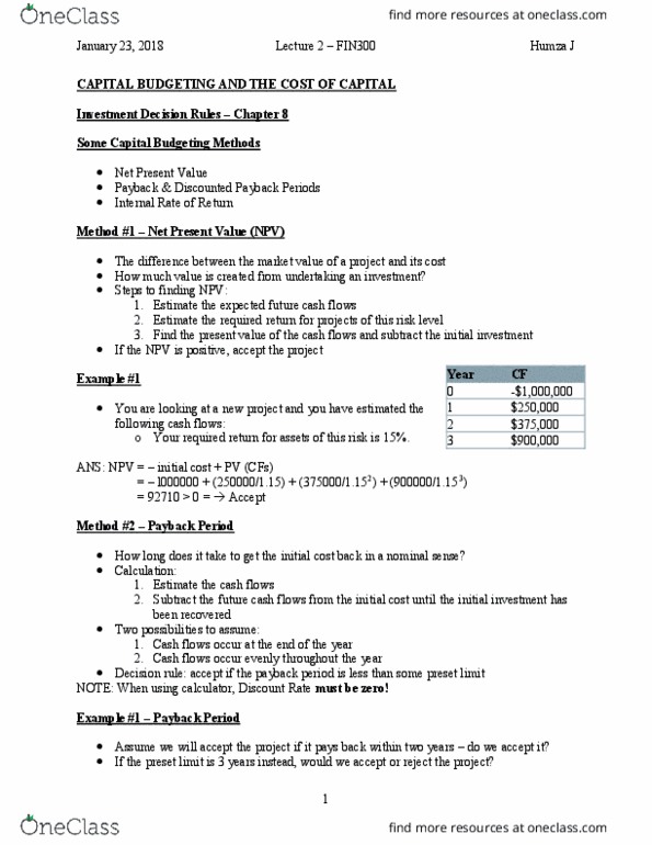 FIN 401 Lecture Notes - Lecture 2: Accounts Receivable, Systematic Risk, Sunk Costs thumbnail