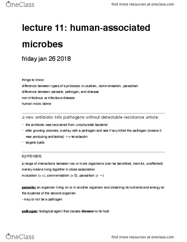 BIS 2C Lecture Notes - Lecture 11: Human Ecology, Zoonosis, Human Microbiome Project thumbnail