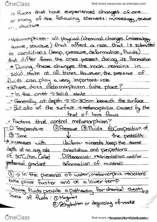 GEO 1115 Lecture 10: Lecture notes 10 GEO1115-Metamorphic Rocks thumbnail