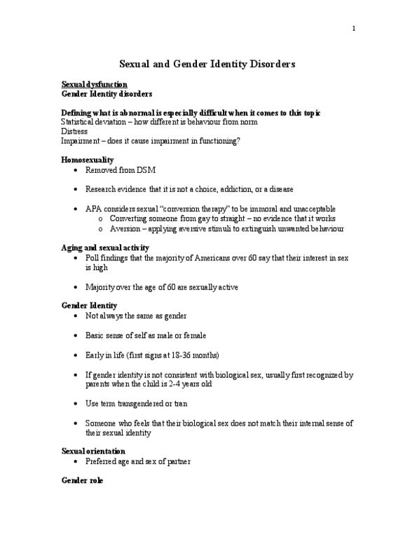 PS280 Lecture : Sexual dysfunction Homosexuality Aging and sexual activity Gender Identity Sexual orientation Gender role Gender Identity Disorder (GID) Prevalence and course of GID Eti thumbnail