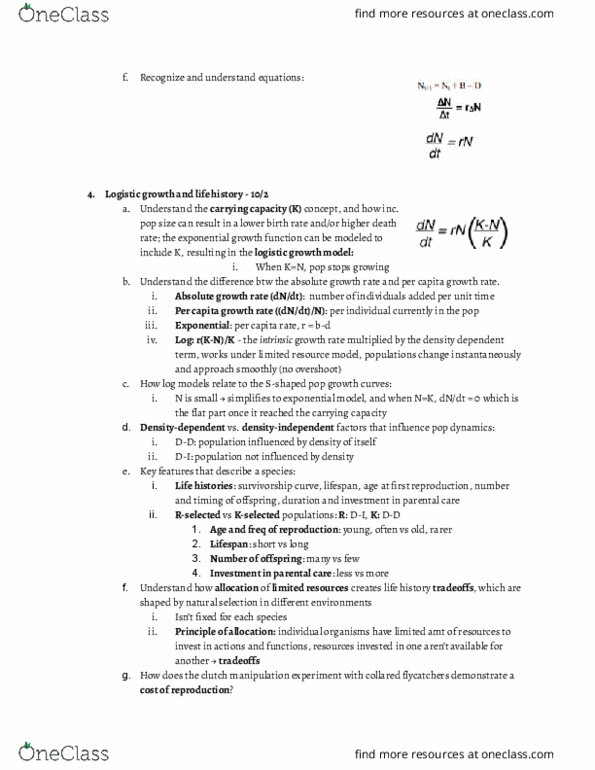 BIOLOGY 1B Lecture Notes - Lecture 4: Competitive Exclusion Principle, Habitat Ii, Paramecium thumbnail