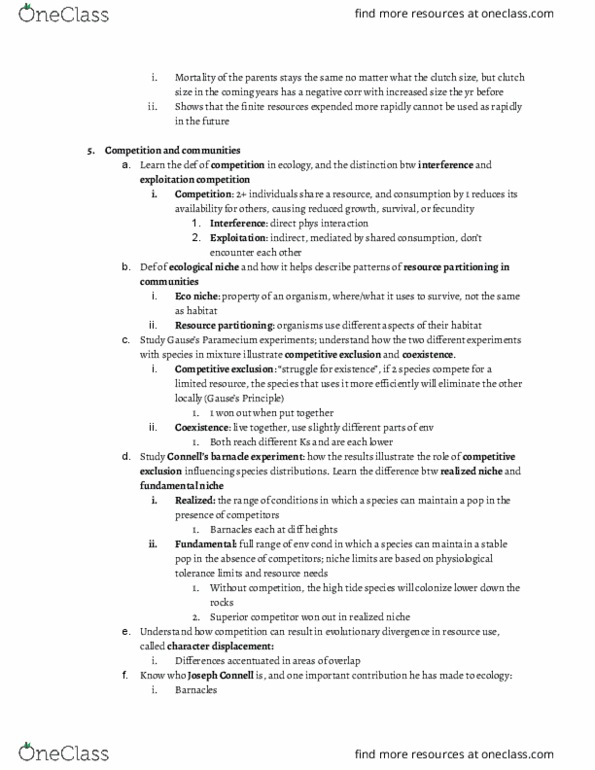BIOLOGY 1B Lecture Notes - Lecture 5: Competitive Exclusion Principle, Paramecium thumbnail