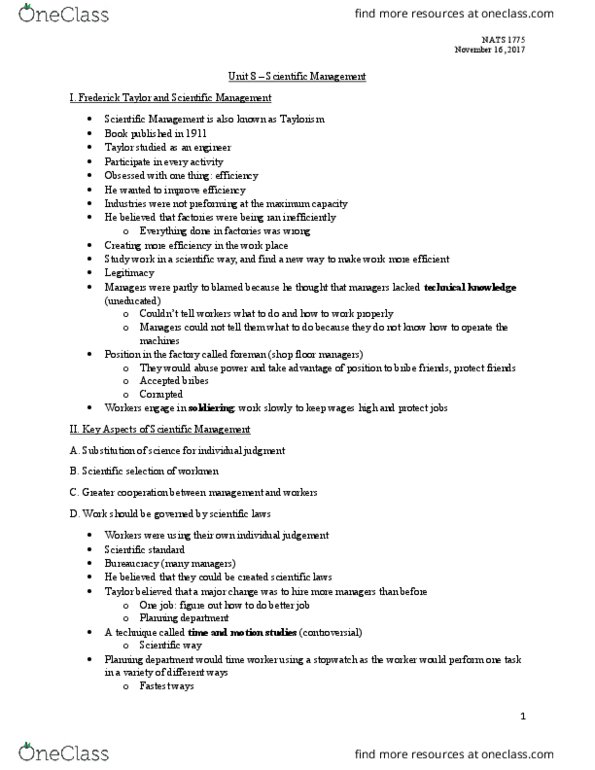 NATS 1775 Lecture Notes - Lecture 8: Harry Braverman, Scientific Method, Deskilling thumbnail