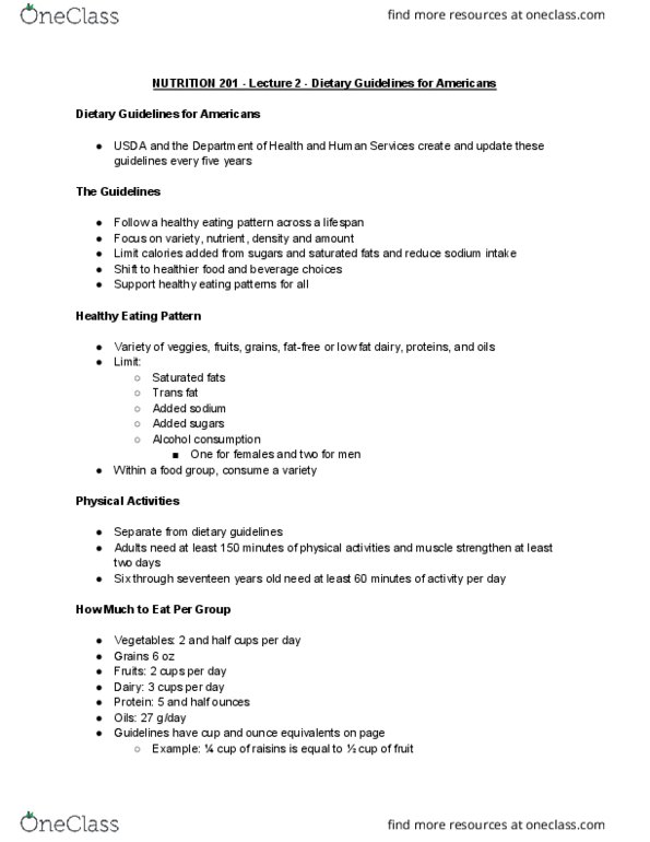 NUTR 201 Lecture Notes - Lecture 2: Thiamine, Trans Fat, Food Group thumbnail