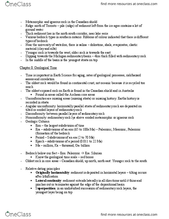 EARTH121 Lecture Notes - Lecture 1: Crystallization, Oak Ridges Moraine, Eastern Canada thumbnail