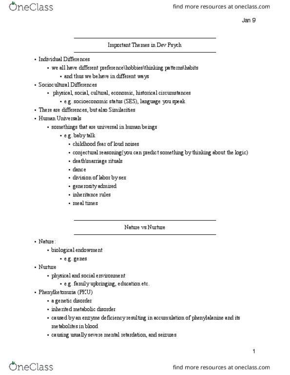 PSYCH211 Lecture Notes - Lecture 2: Mental Property, Classical Conditioning, Phenylalanine Hydroxylase thumbnail