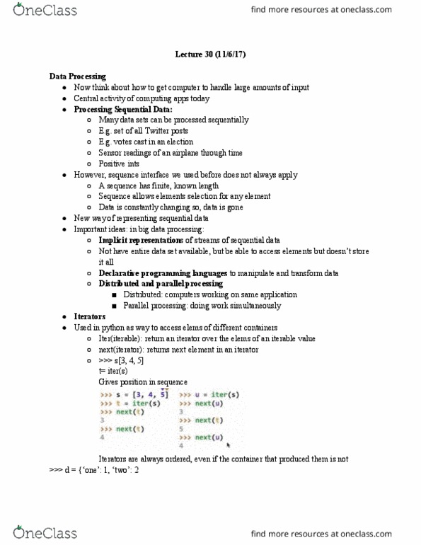 COMPSCI 61A Lecture Notes - Lecture 30: Init, Declarative Programming, Iterator thumbnail