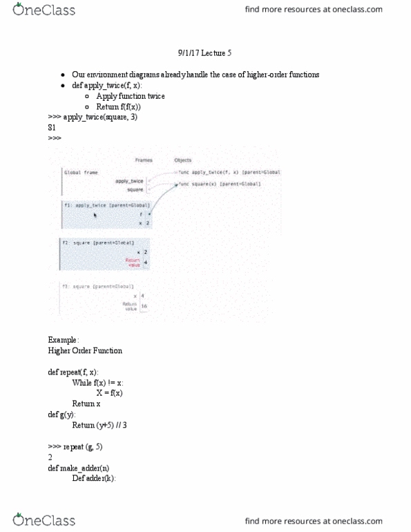 COMPSCI 61A Lecture Notes - Lecture 5: Nested Function thumbnail
