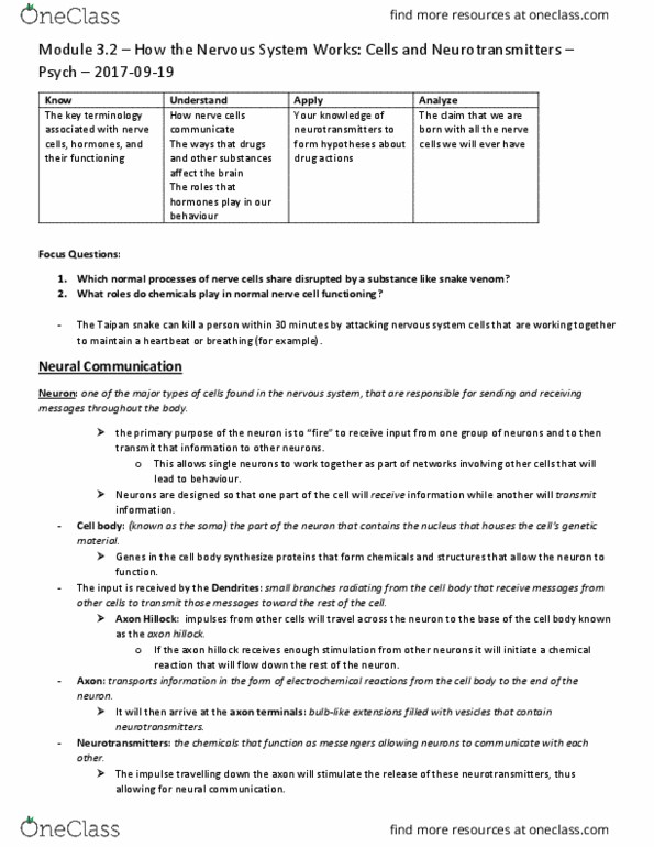 PSYC 1000 Chapter Notes - Chapter Module 3.2: Autonomic Nervous System, Resting Potential, Endocrine System thumbnail