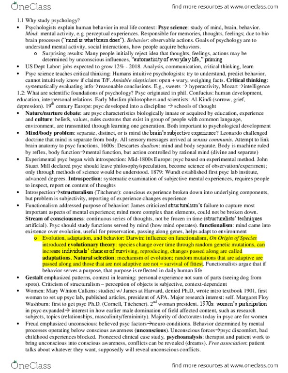 PSYC 100 Chapter Notes - Chapter 1: Cognitive Revolution, Institute For Operations Research And The Management Sciences, Attention Deficit Hyperactivity Disorder thumbnail