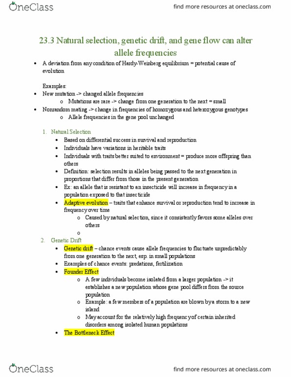 BIOL 1911 Lecture Notes - Lecture 23: Allele Frequency, Genetic Drift, Insecticide thumbnail